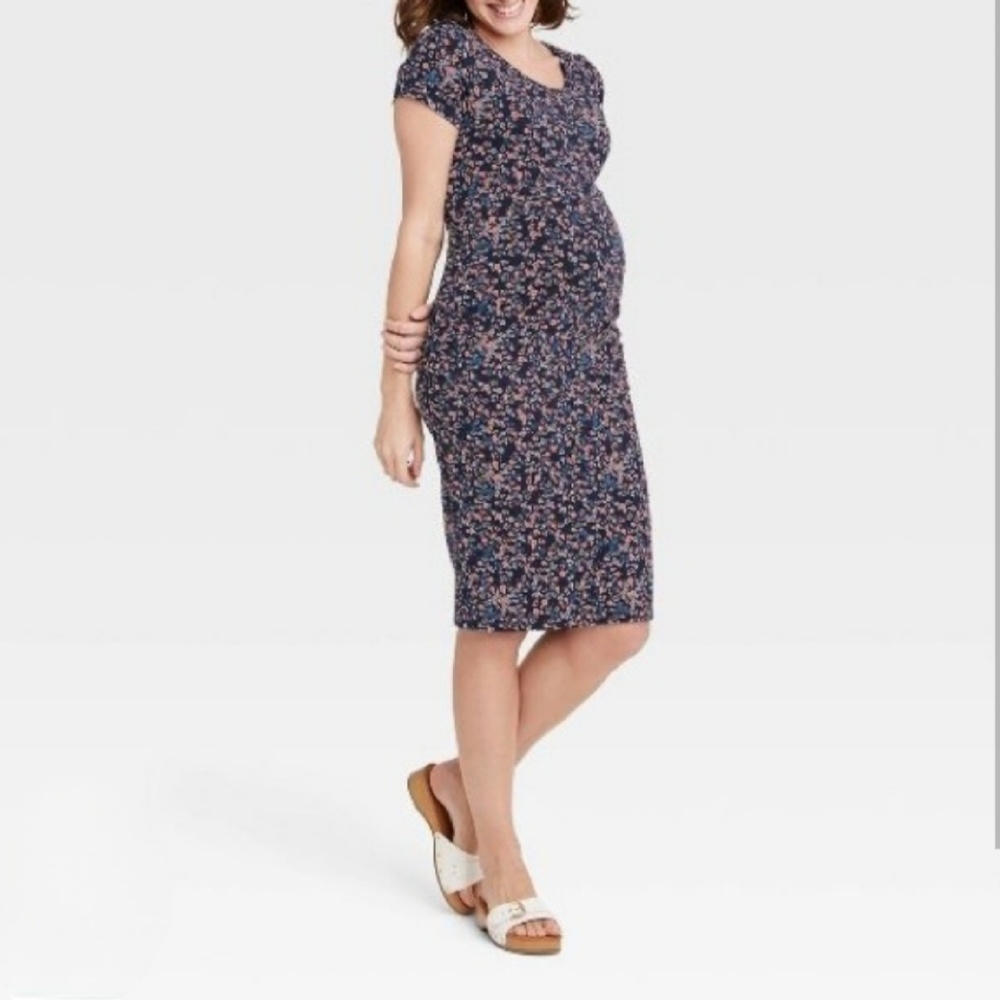 NWT maternity dress, navy floral, XS - Picture 1 of 3